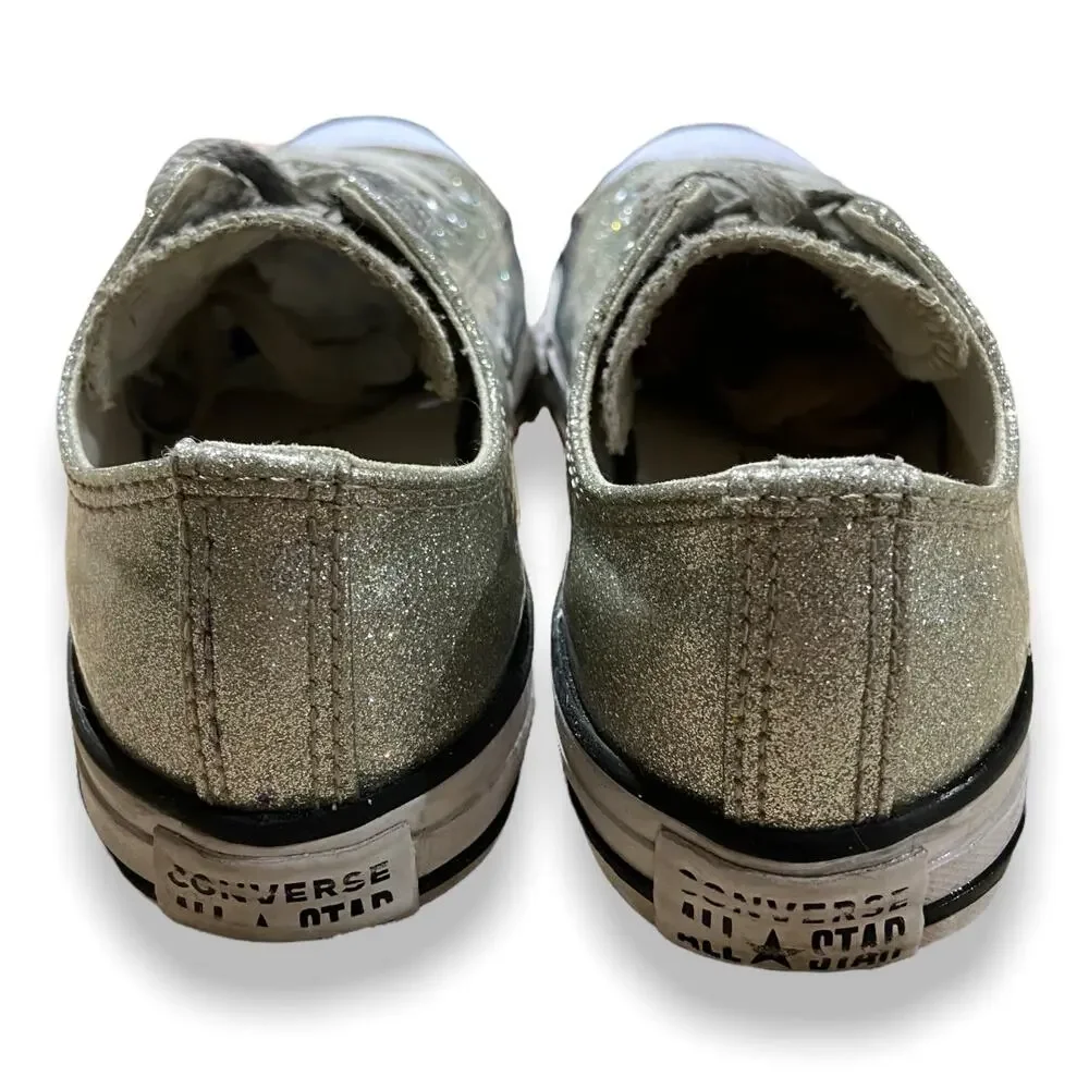 Converse Girls Sneakers 3 All Star Chuck Taylor Silver Gold Glitter Low‎ 641727C